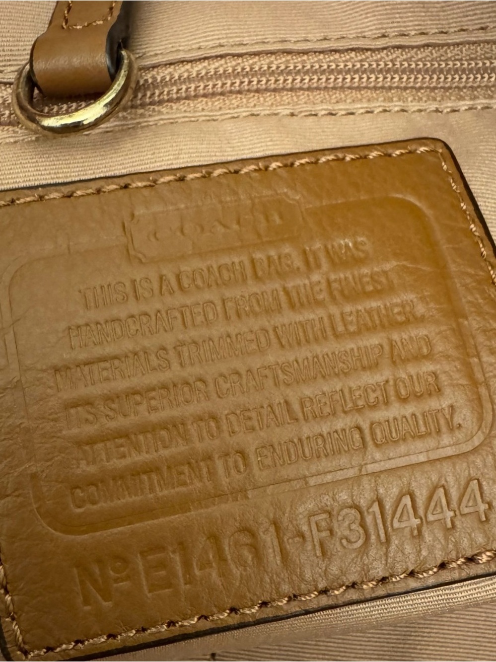 Coach Tan Signature  Canvas Tote with Brown Leather Trim - Picture 5 of 13